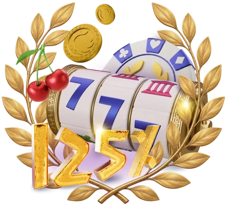 Иллюстрация: welcome bonus — игровой автомат и надпись 125%